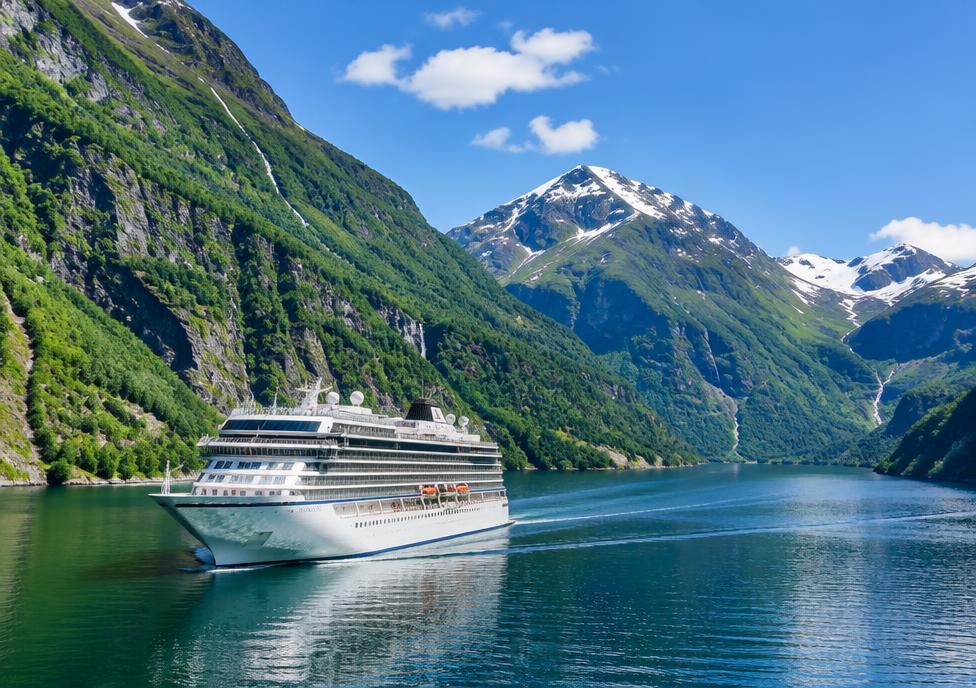 Imagine ilustrativă: navă de croazieră într-un fiord norvegian, nu nava din ofertă